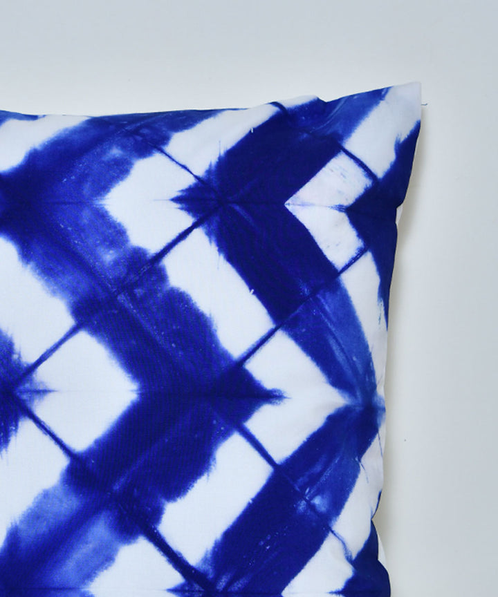 Blue white hand printed cotton shibori cushion cover