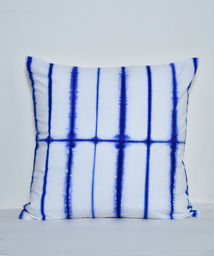 White blue hand printed shibori cotton cushion cover