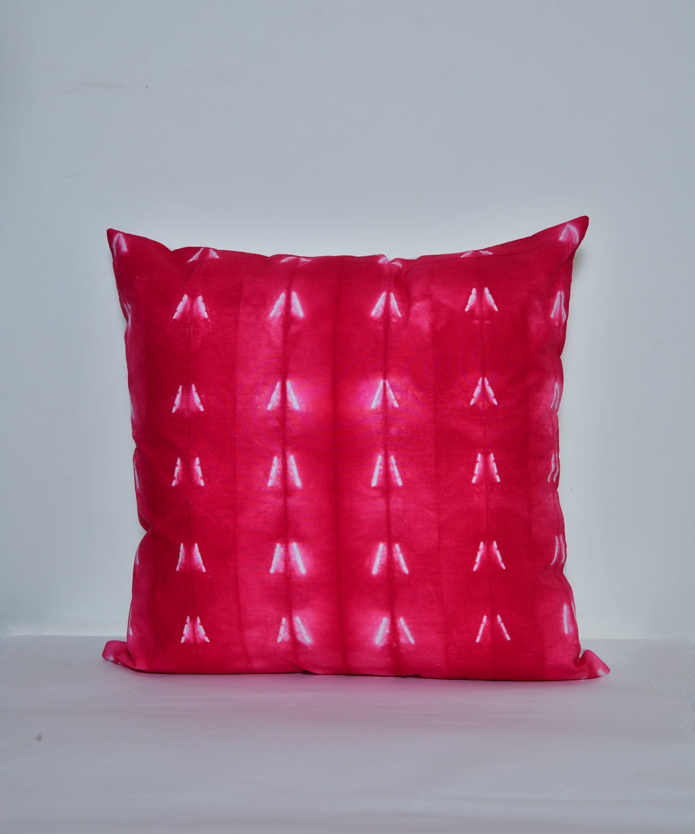 Pink white hand printed cotton shibori cushion cover