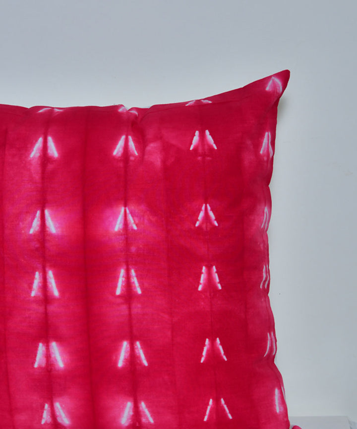 Pink white hand printed cotton shibori cushion cover