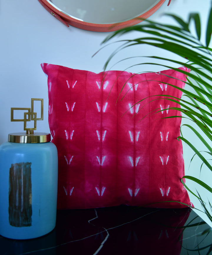 Pink white hand printed cotton shibori cushion cover