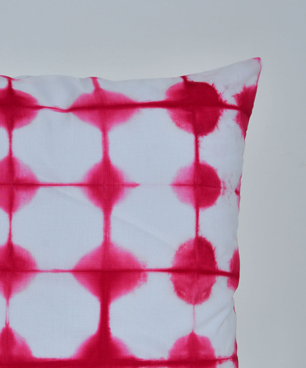 White pink hand printed cotton shibori cushion cover