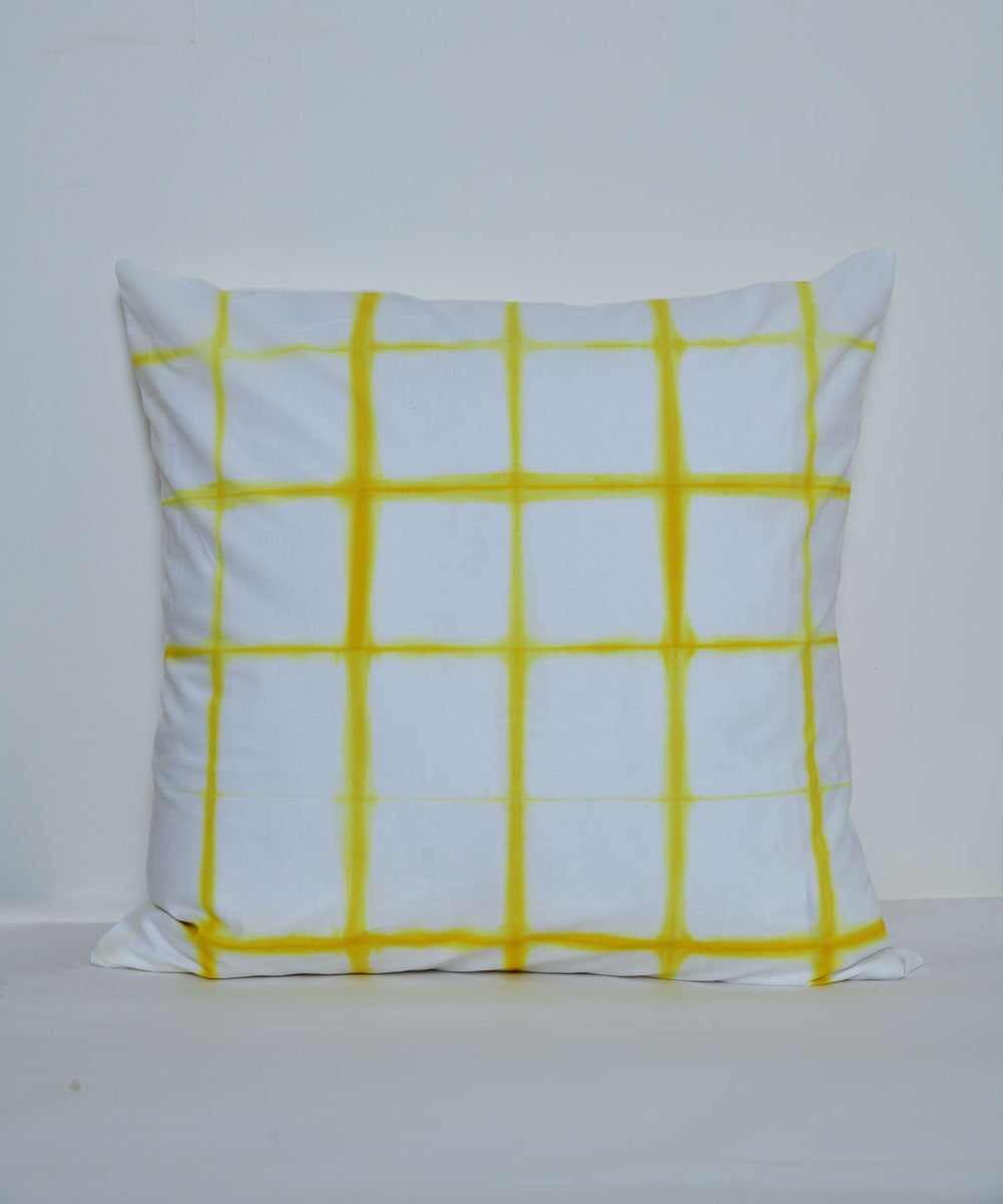 Yellow white hand printed shibori cotton cushion cover