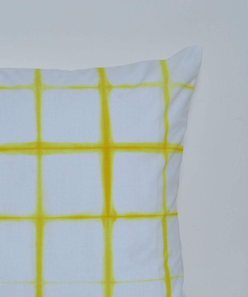Yellow white hand printed shibori cotton cushion cover