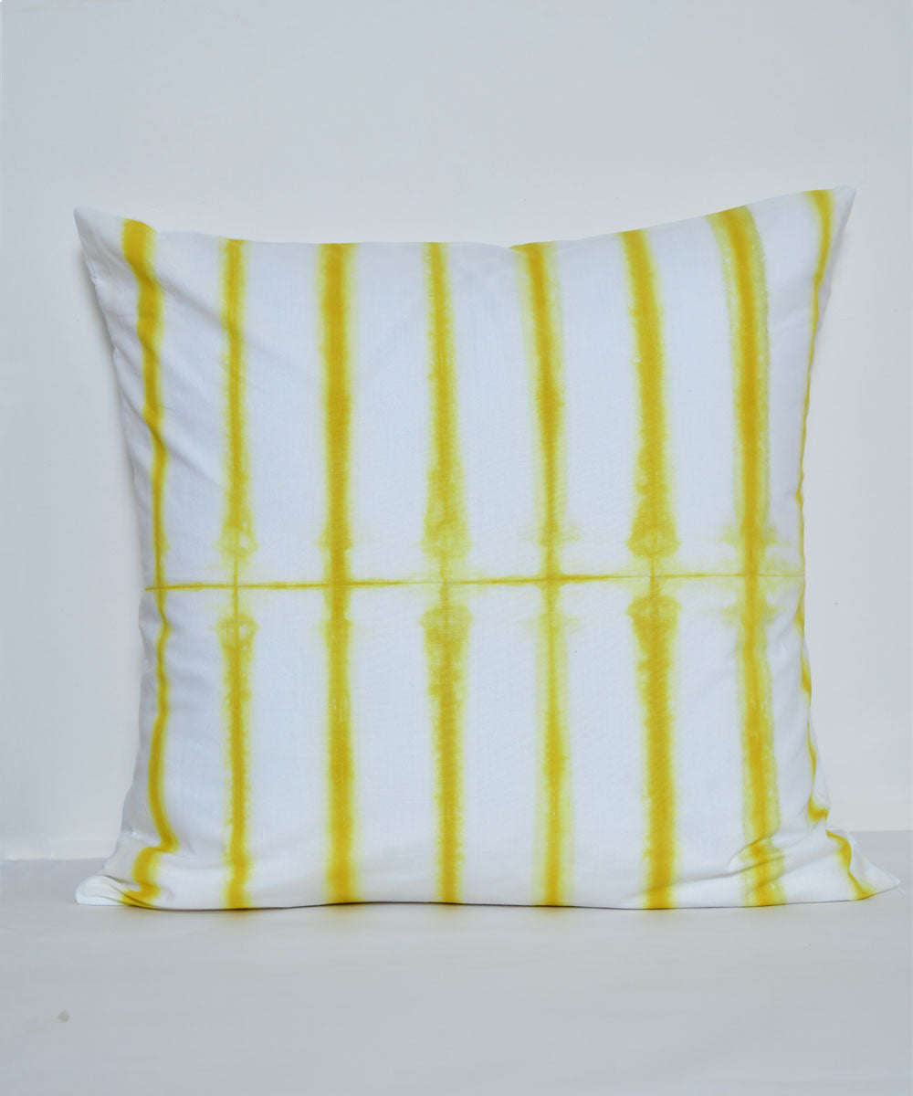 White yellow hand printed shibori cotton cushion cover