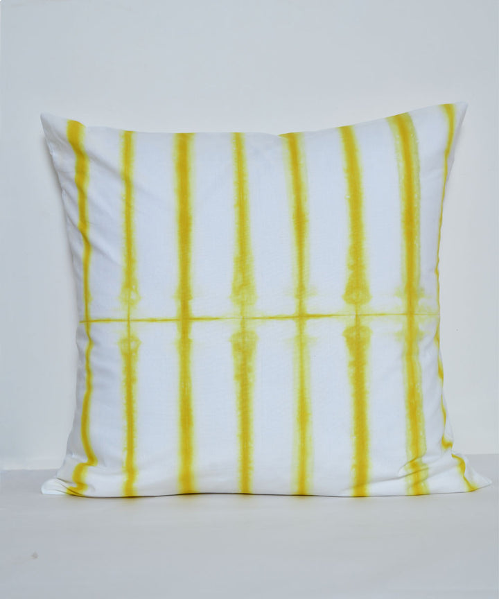 White yellow hand printed shibori cotton cushion cover