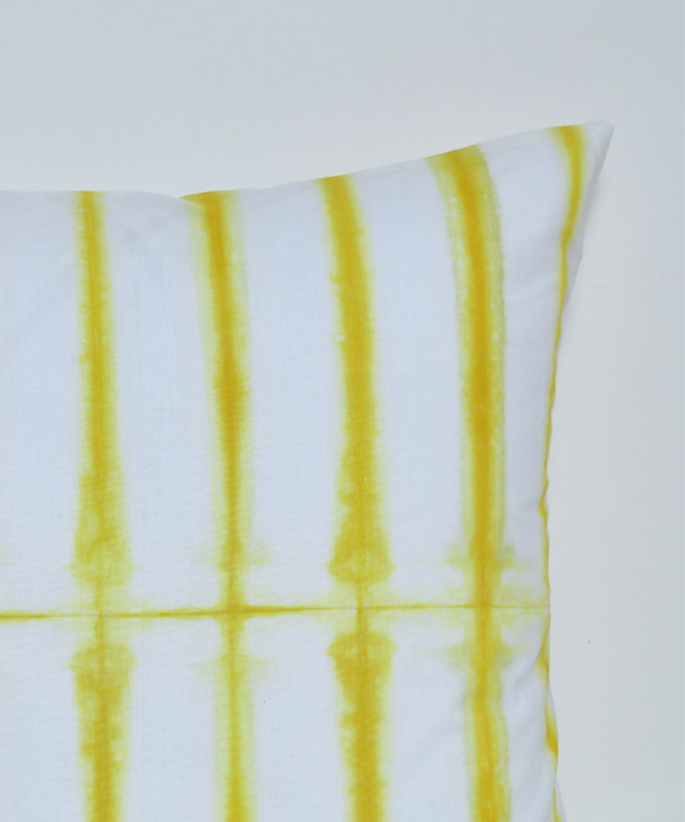 White yellow hand printed shibori cotton cushion cover