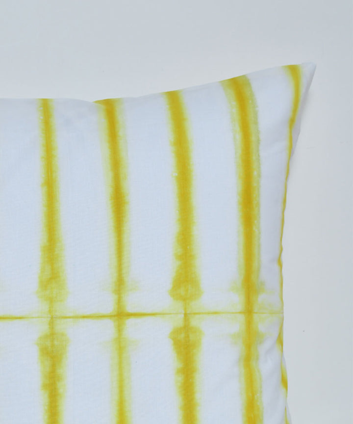 White yellow hand printed shibori cotton cushion cover