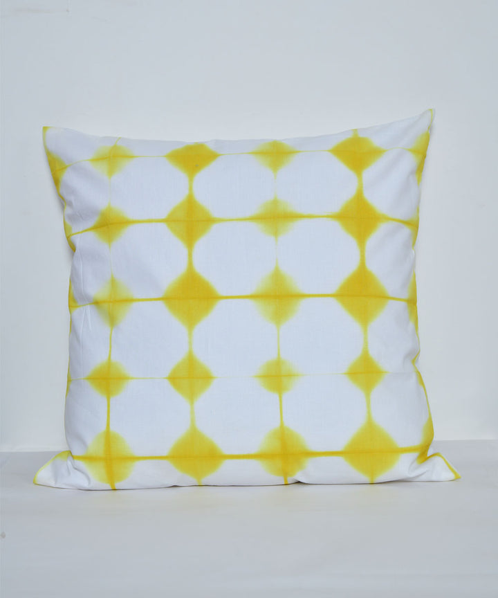 Yellow white handprinted cotton shibori cushion cover