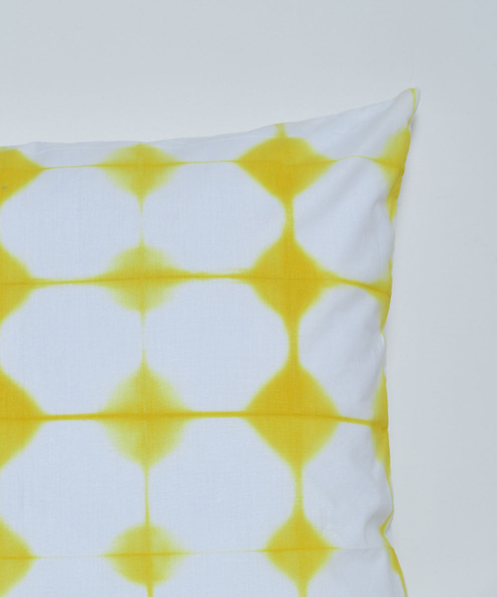 Yellow white handprinted cotton shibori cushion cover