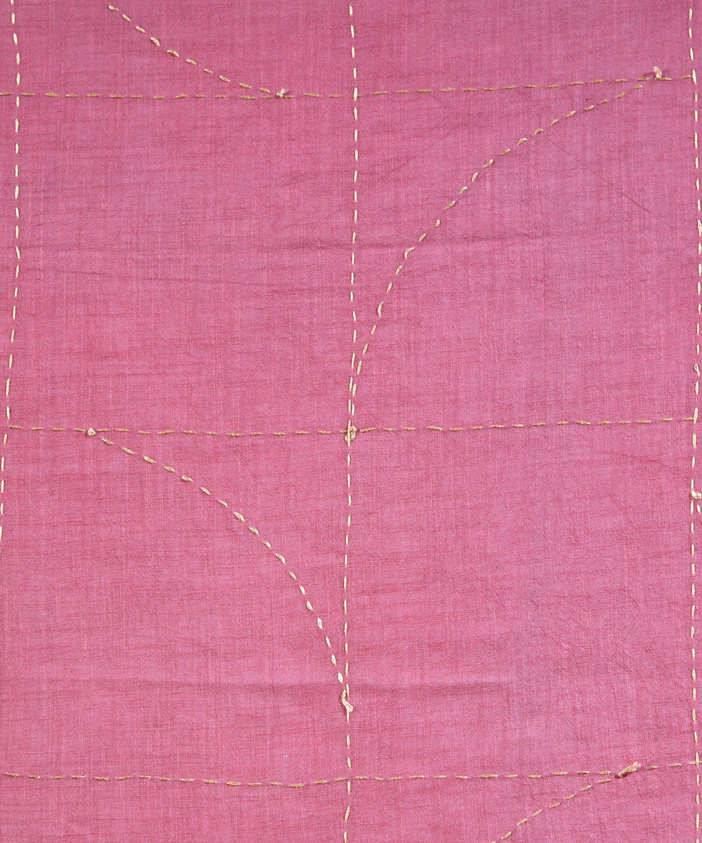 Pink kantha stitch hand embroidery cotton scarf