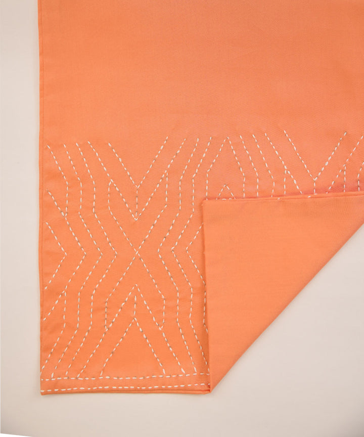 Peach hand embroidered kantha stitch cotton table runner