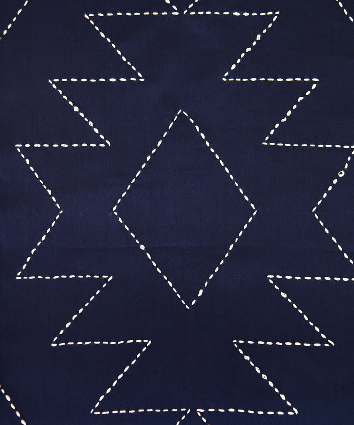 Navy blue hand embroidered kantha stitch cotton table runner