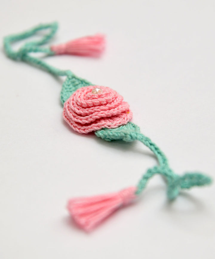 Pink blue hand embroidery cotton rakhi