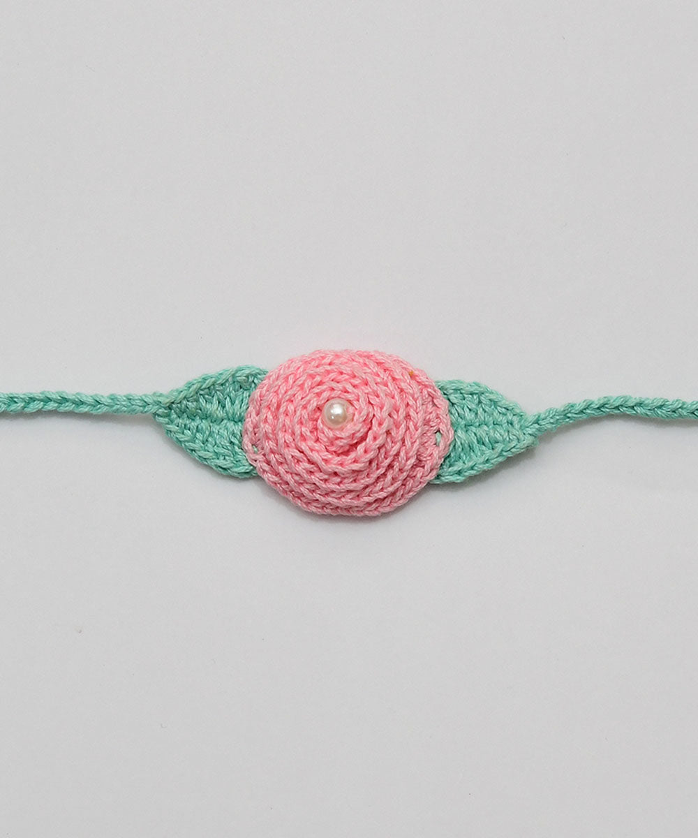 Pink blue hand embroidery cotton rakhi