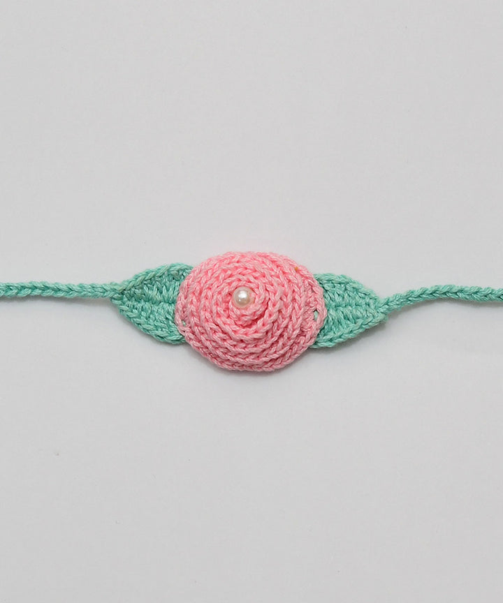 Pink blue hand embroidery cotton rakhi
