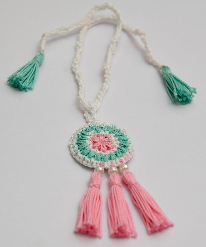 Pink green hand embroidery cotton rakhi
