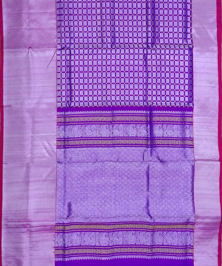 Violet Checks Handwoven Silk Venkatagiri Saree