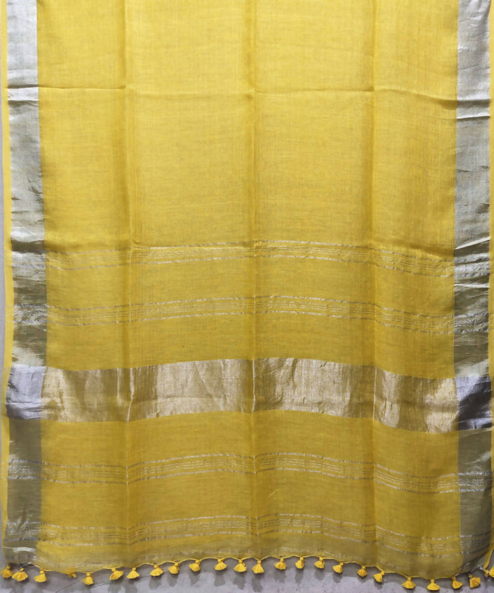 Yellow handloom linen saree