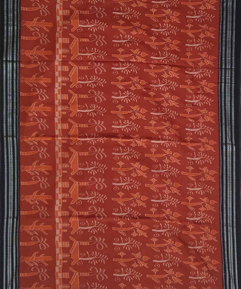 Burnt orange black handwoven cotton ikat nuapatna saree