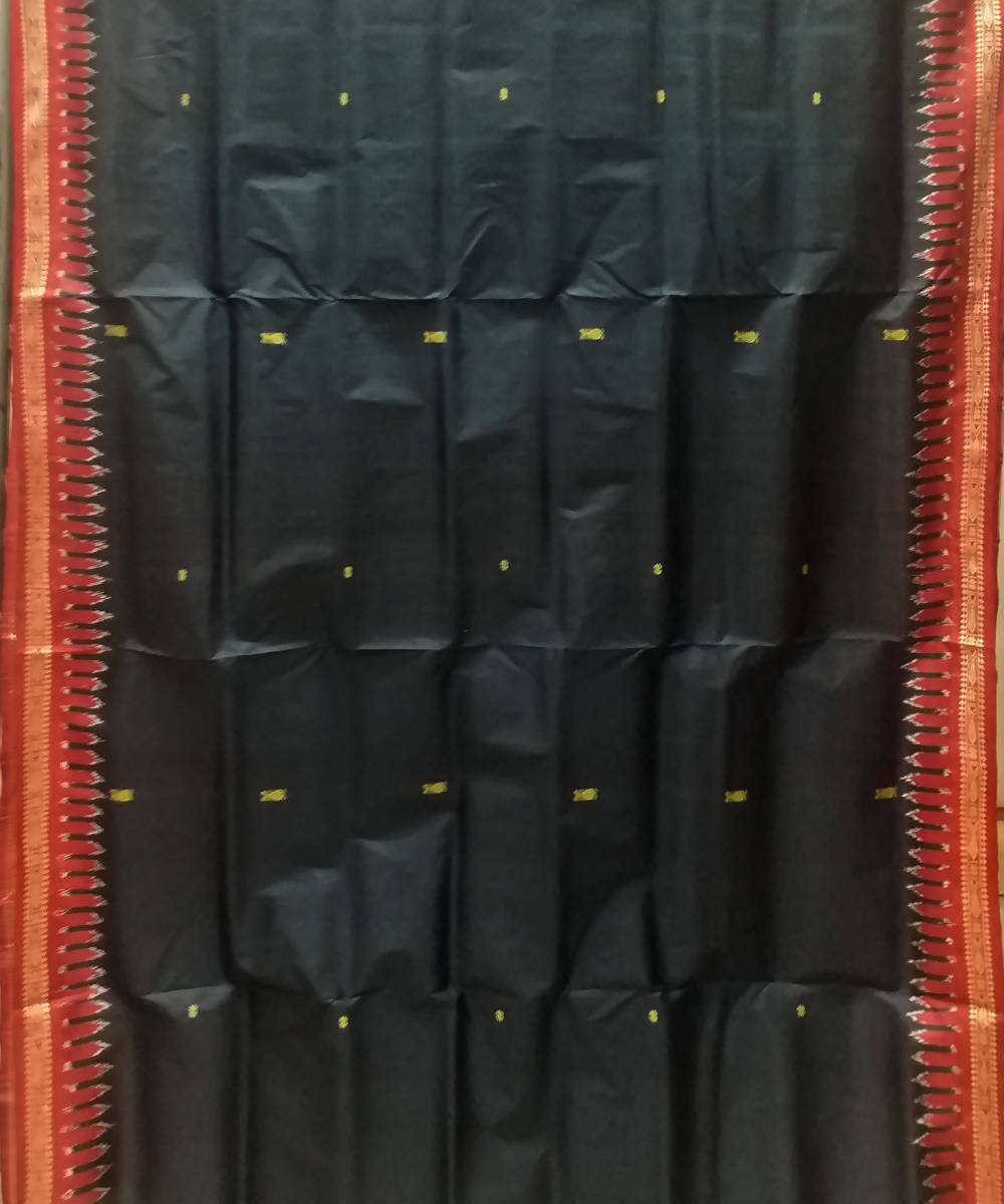 Charcoal black red handwoven silk khandua saree