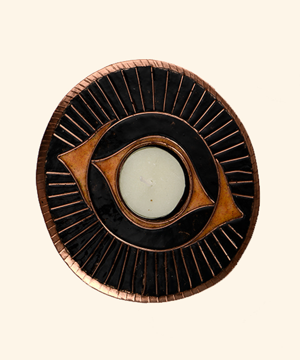 Black hand crafted copper enamel tealight holder
