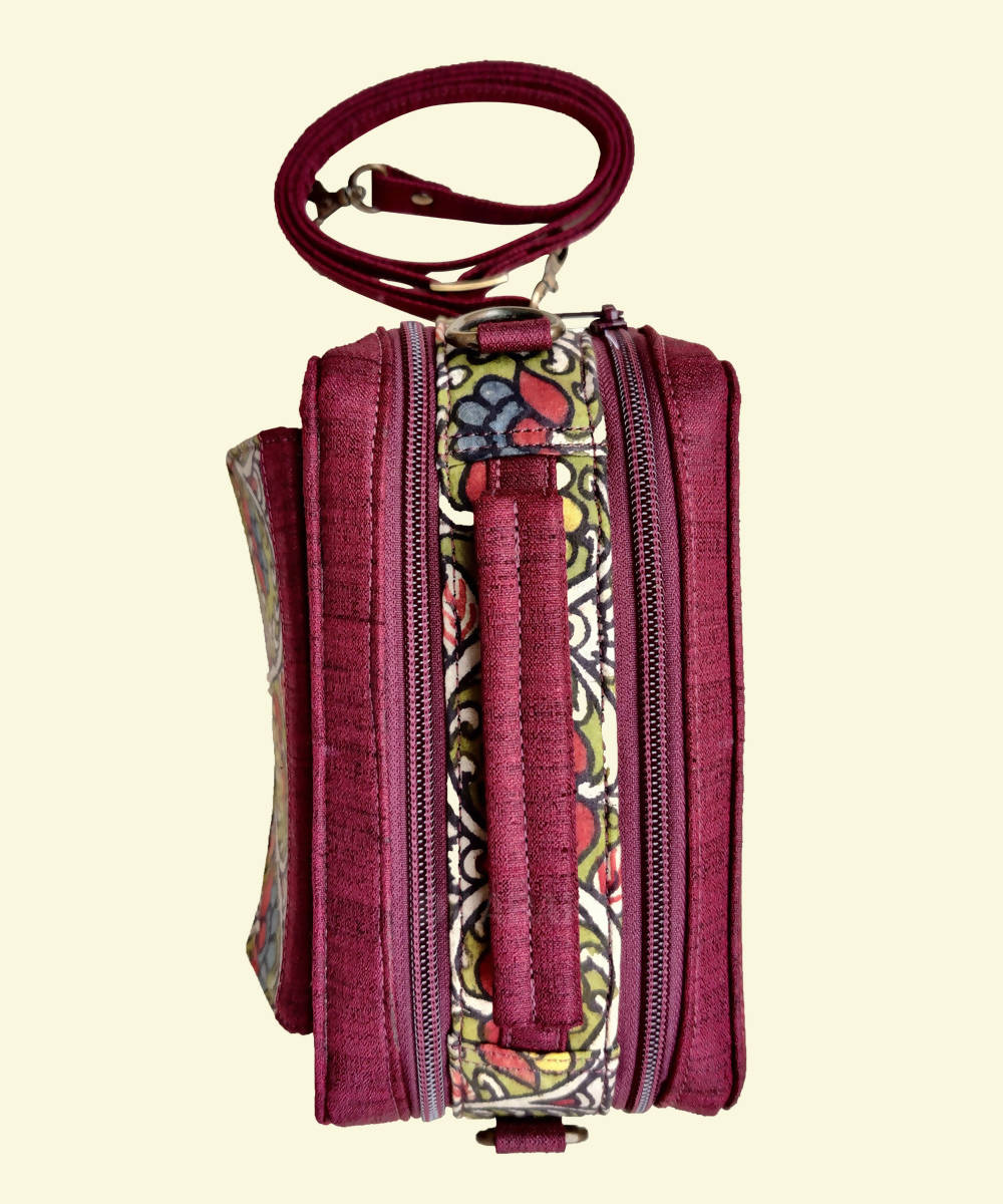 Maroon ghicha silk hand painted kalamkari box sling bag