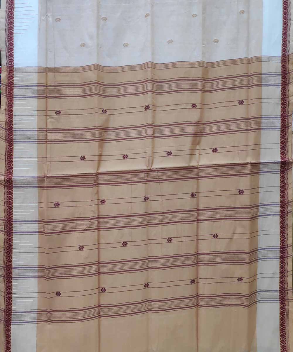 Cream powder brown handloom cotton venkatagiri saree