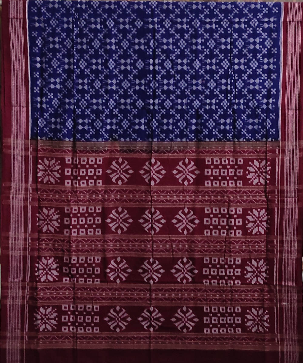 Navy blue maroon handwoven cotton sambalpuri saree