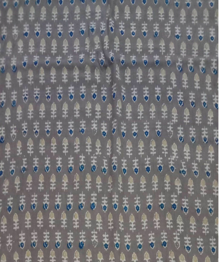 Grey cream natural dye ajrakh print handspun handloom cotton fabric