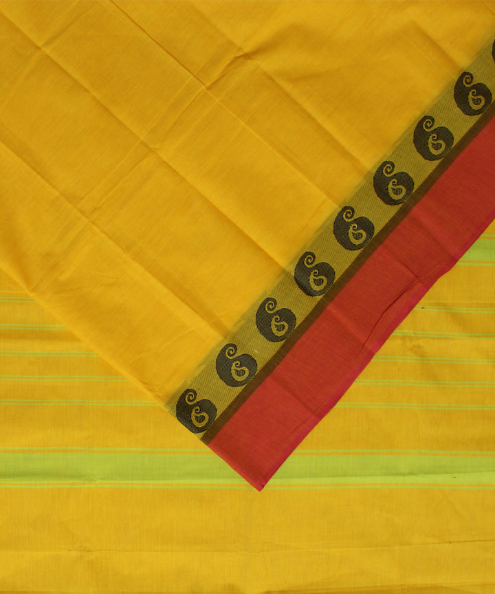 Turmeric yellow chettinadu cotton handwoven kanchi saree