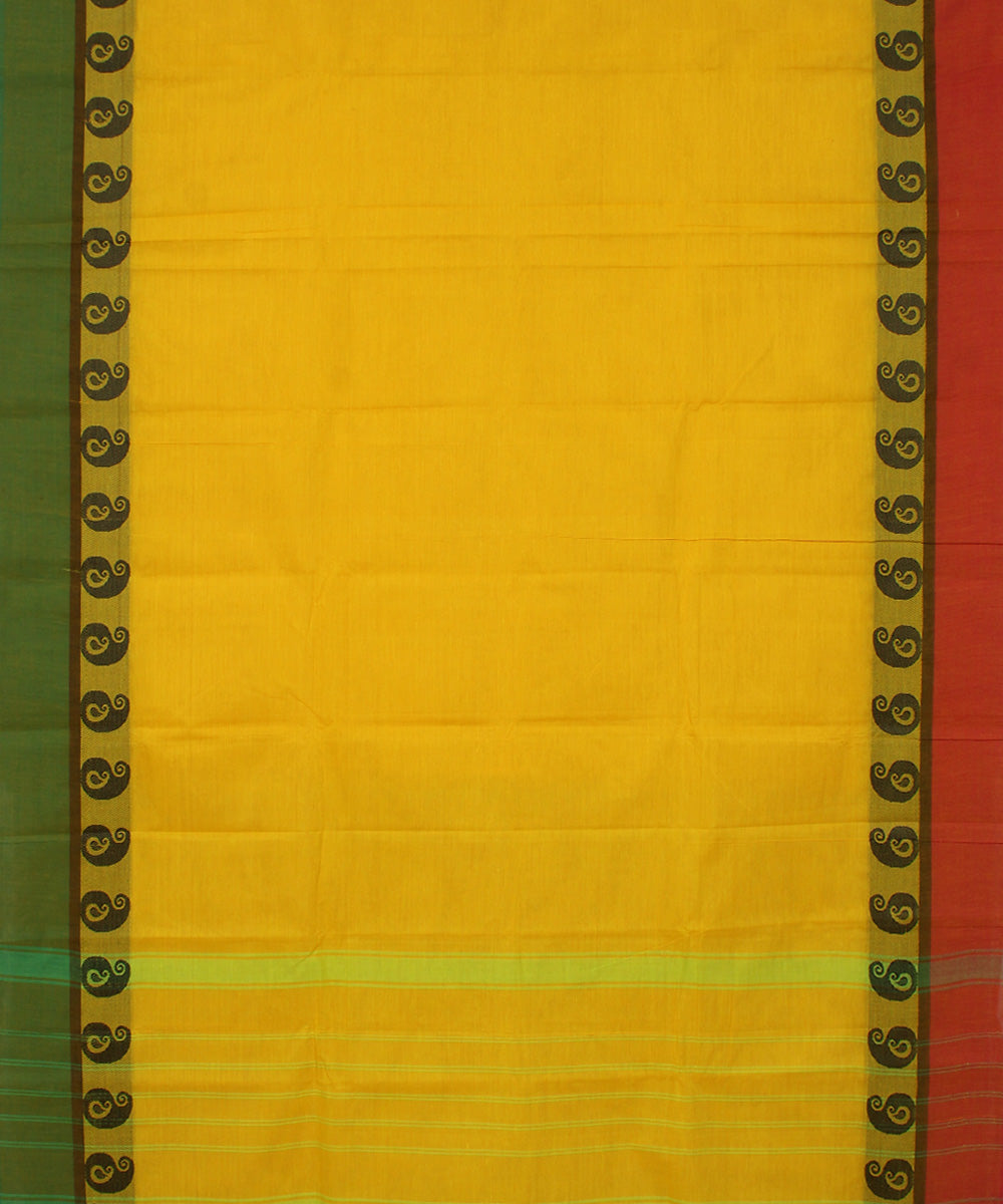 Turmeric yellow chettinadu cotton handwoven kanchi saree
