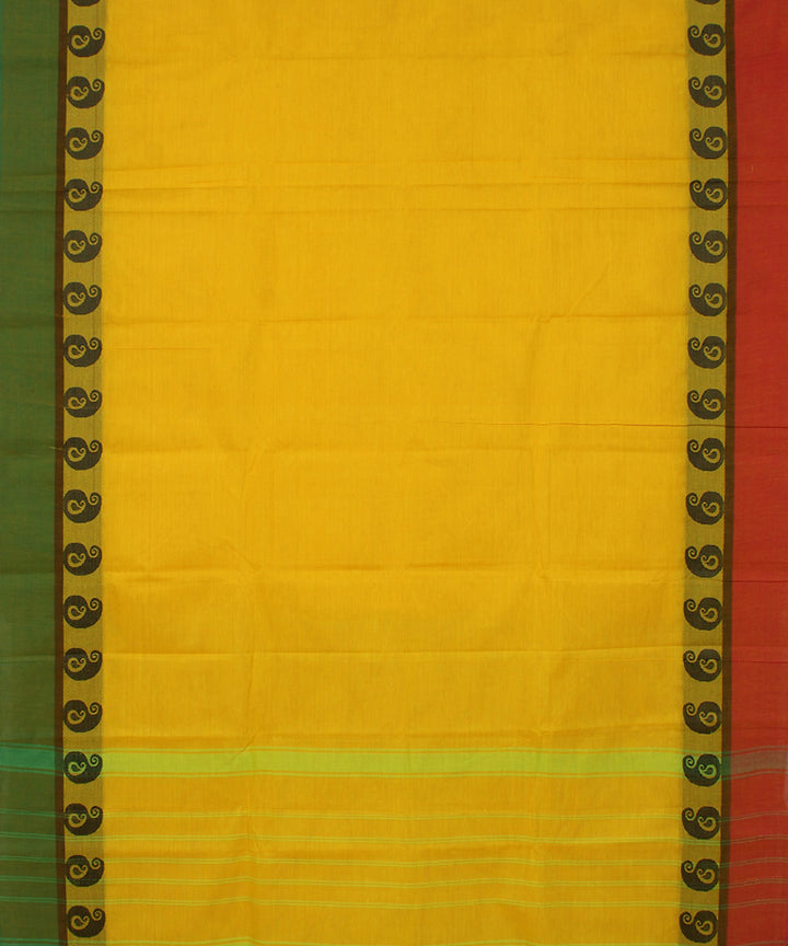 Turmeric yellow chettinadu cotton handwoven kanchi saree