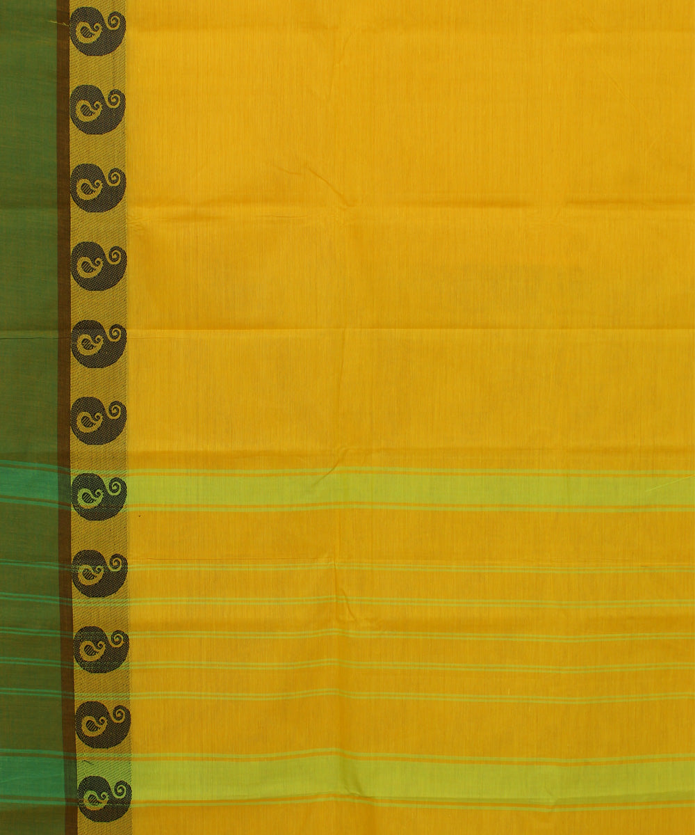Turmeric yellow chettinadu cotton handwoven kanchi saree