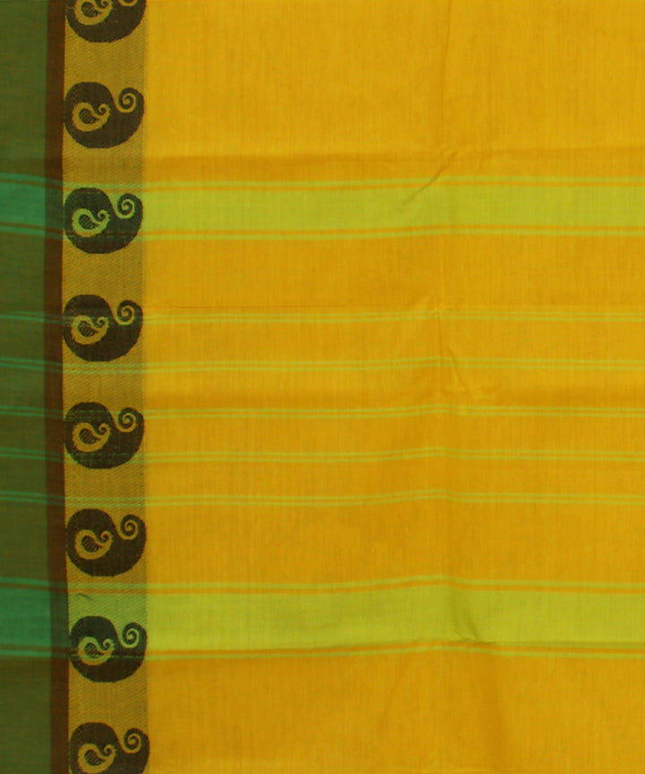 Turmeric yellow chettinadu cotton handwoven kanchi saree
