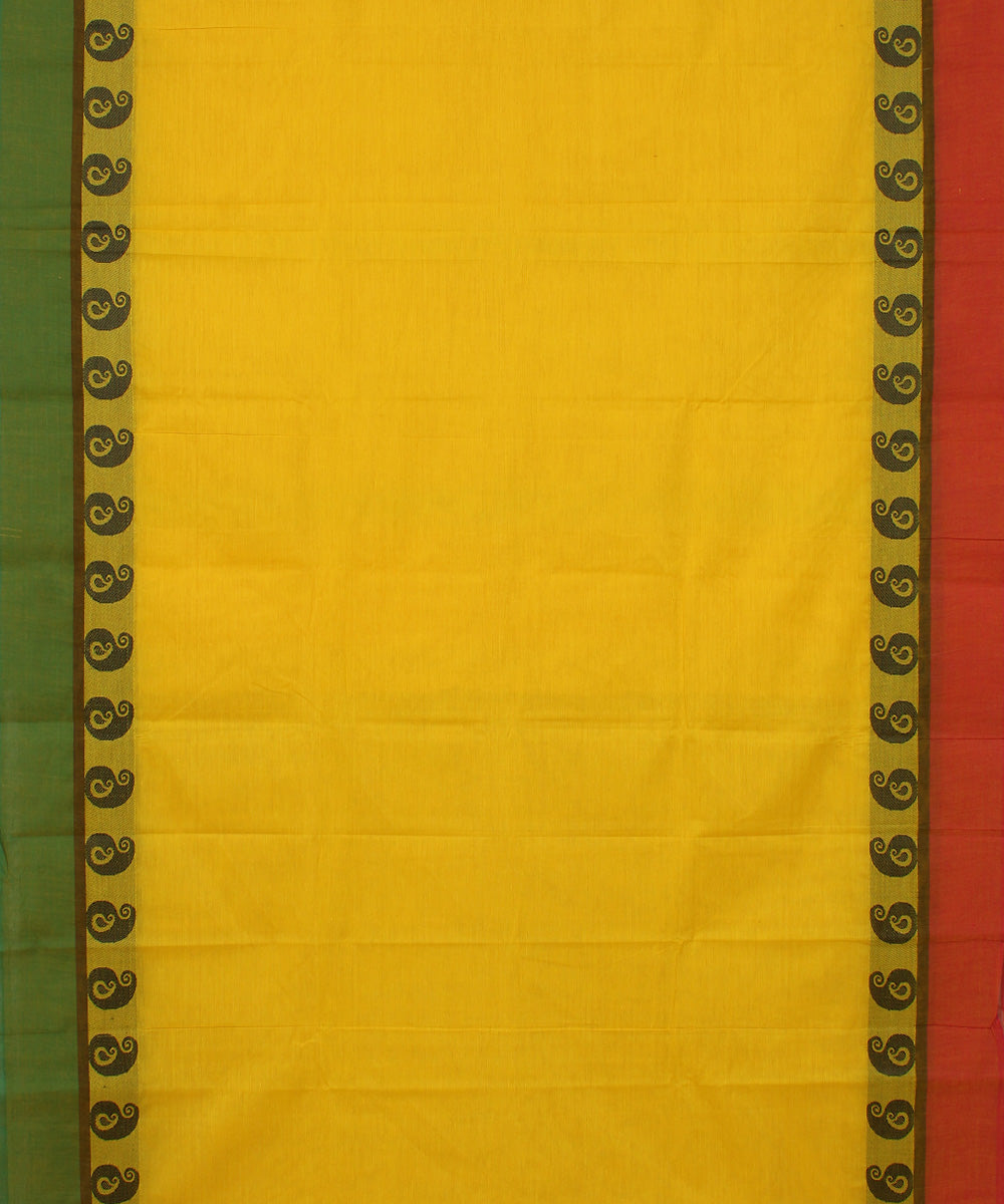 Turmeric yellow chettinadu cotton handwoven kanchi saree