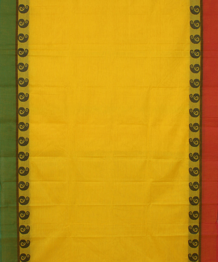 Turmeric yellow chettinadu cotton handwoven kanchi saree