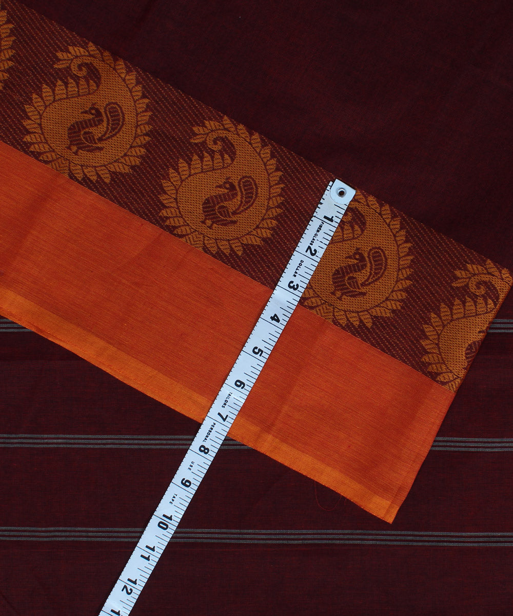 Maroon orange border chettinadu cotton handwoven kanchi saree