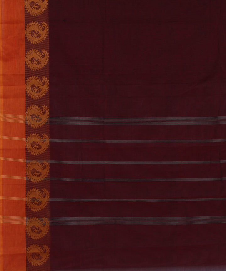 Maroon orange border chettinadu cotton handwoven kanchi saree