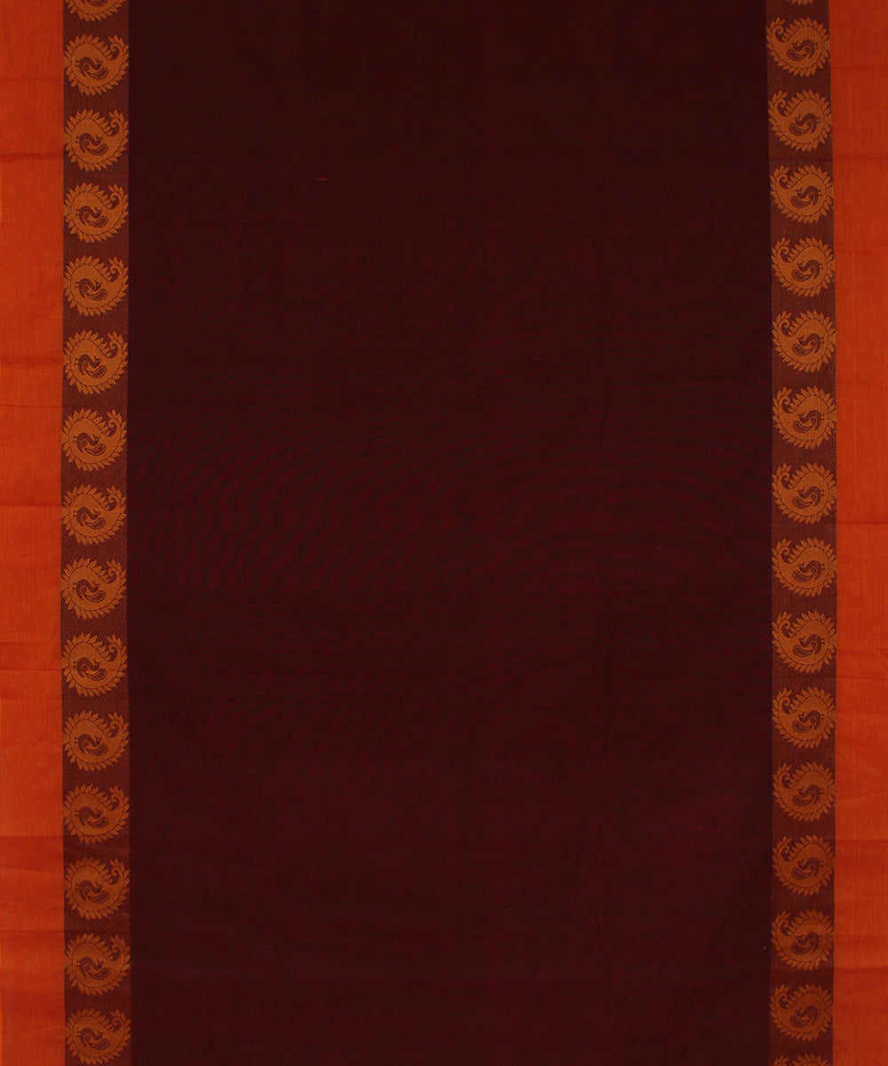 Maroon orange border chettinadu cotton handwoven kanchi saree