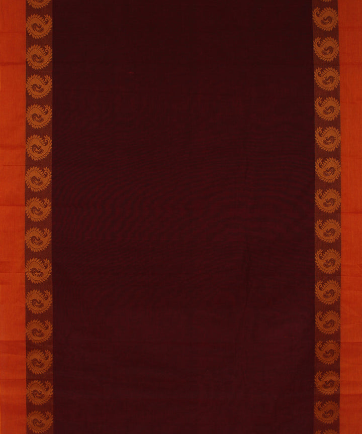 Maroon orange border chettinadu cotton handwoven kanchi saree