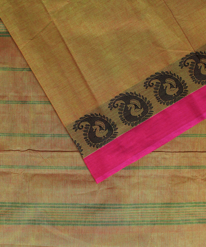 Double shaded brown green chettinadu cotton handwoven kanchi saree