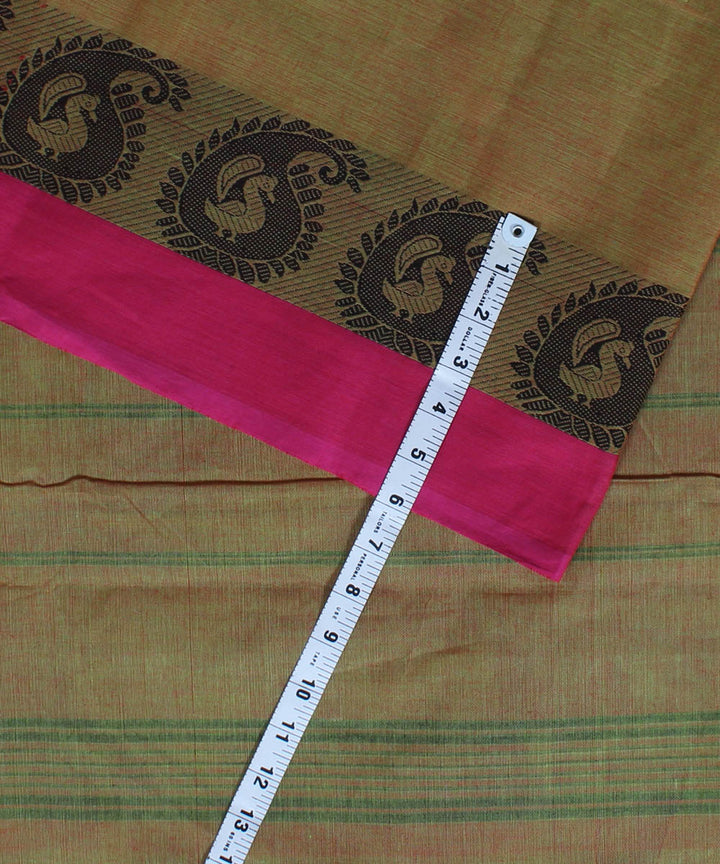 Double shaded brown green chettinadu cotton handwoven kanchi saree
