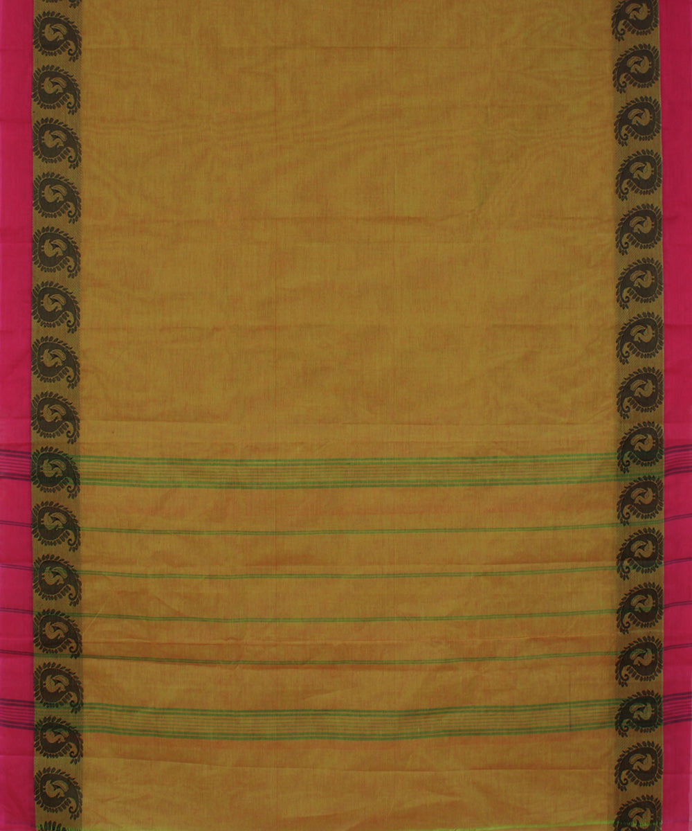 Double shaded brown green chettinadu cotton handwoven kanchi saree