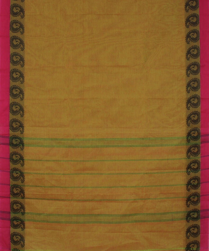 Double shaded brown green chettinadu cotton handwoven kanchi saree