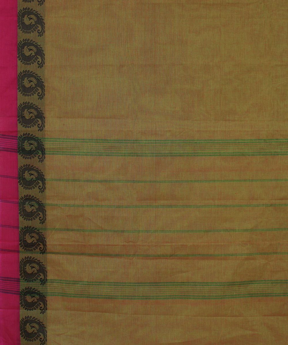 Double shaded brown green chettinadu cotton handwoven kanchi saree