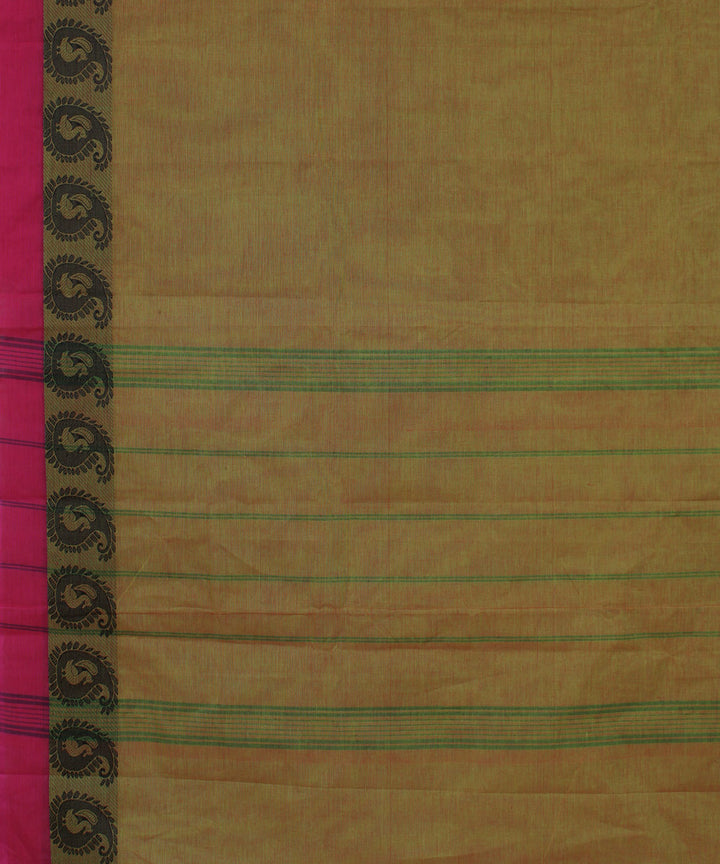 Double shaded brown green chettinadu cotton handwoven kanchi saree