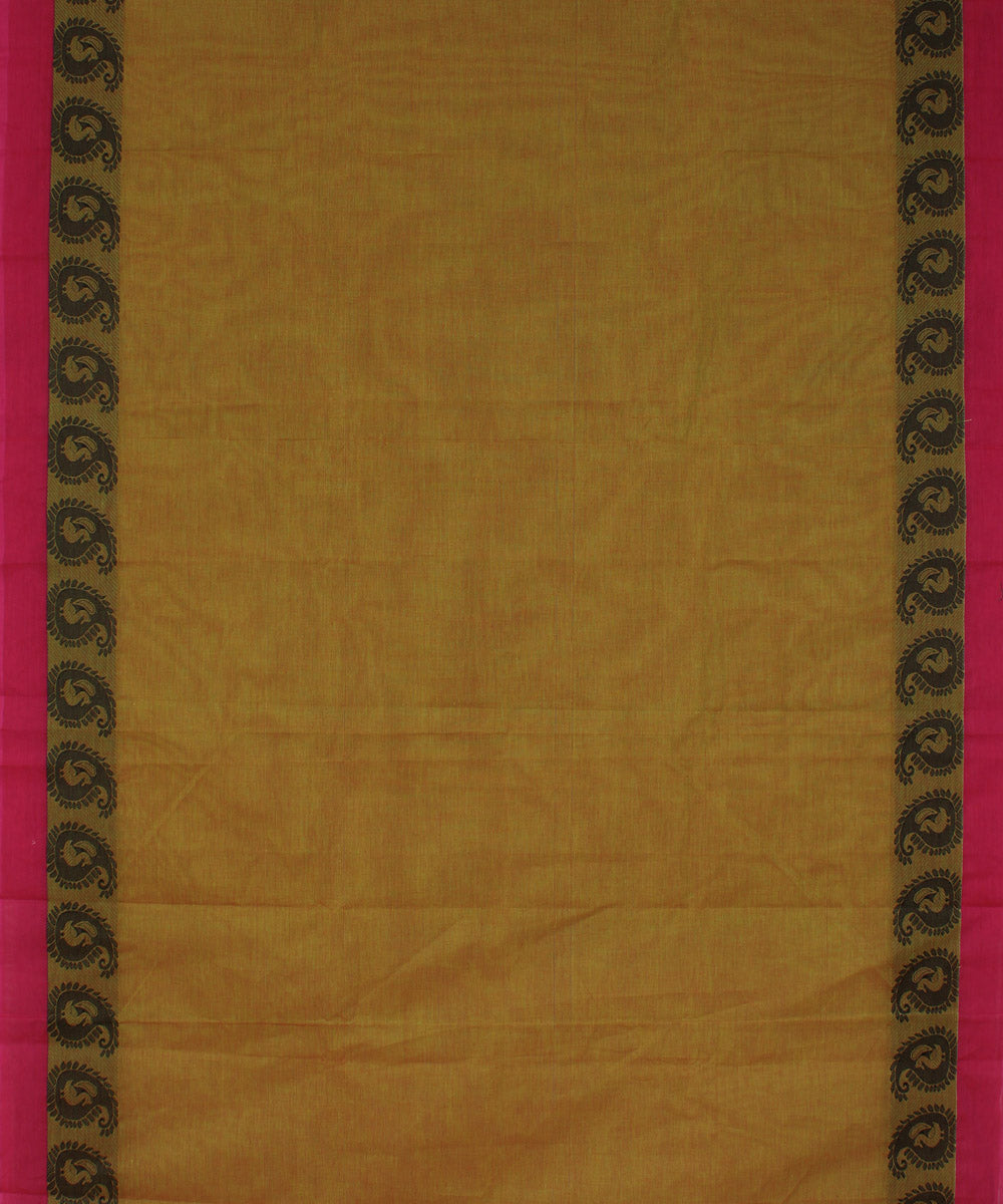 Double shaded brown green chettinadu cotton handwoven kanchi saree
