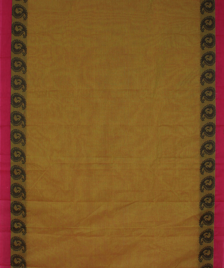Double shaded brown green chettinadu cotton handwoven kanchi saree