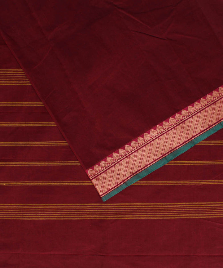 Maroon green chettinadu cotton handwoven kanchi saree